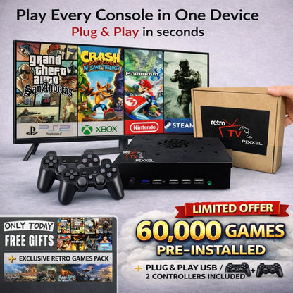 RetrotvPixel™ – Relive the 90s | 60,000 Classic Games Preloaded | Plug & Play Retro Console
